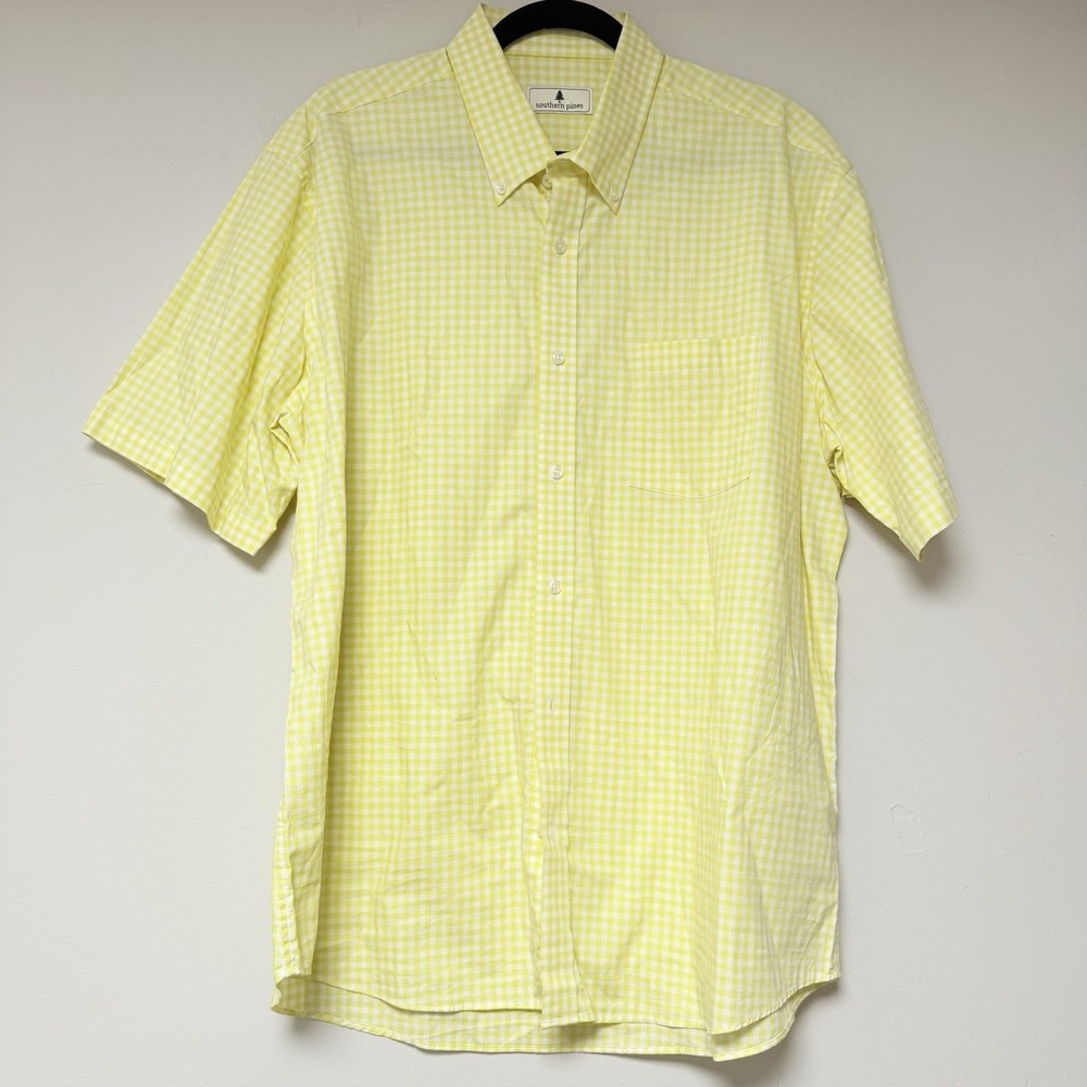 Southern Pines Men's Yellow Checkered Short Sleeve Button Up Polo‎ Size XL